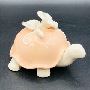 1982 Fitz & Floyd Blush Pink Turtle Trinket Box, Vintage Porcelain Jewelry Dish